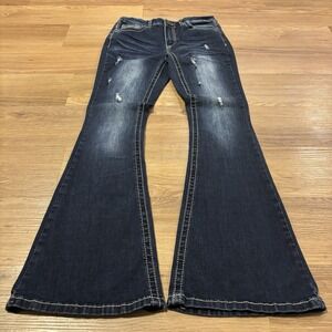 True Luck Jeans Women 9/10 Blue Bootcut Flare Western Cowgirl Whisker Rodeo Y2K